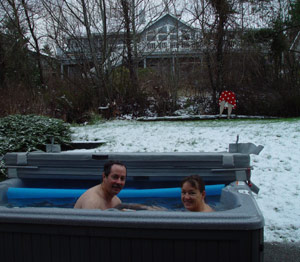 Kathy and Chuck in the snow ... in the hot tub